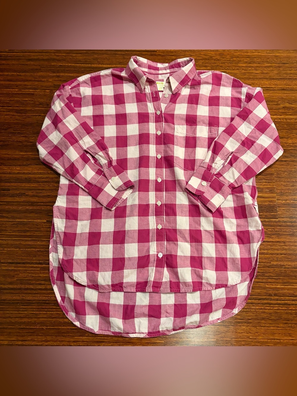 Maeve Pink White Buffalo Check Plaid Button Down Shirt Blouse Size Small